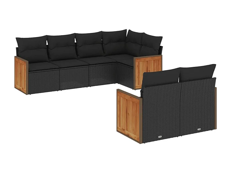 Salon de jardin 7 pcs avec coussins noir résine tressée