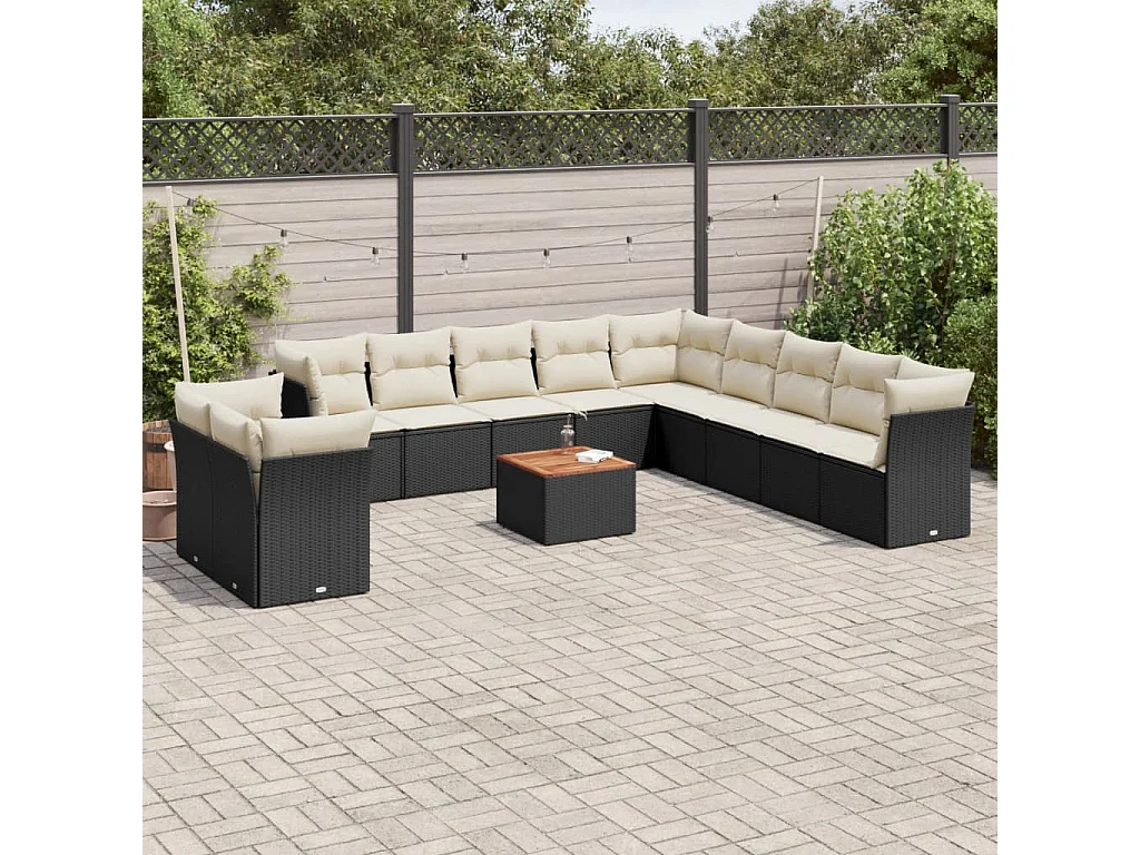 Salon de jardin 12 pcs avec coussins noir résine tressée