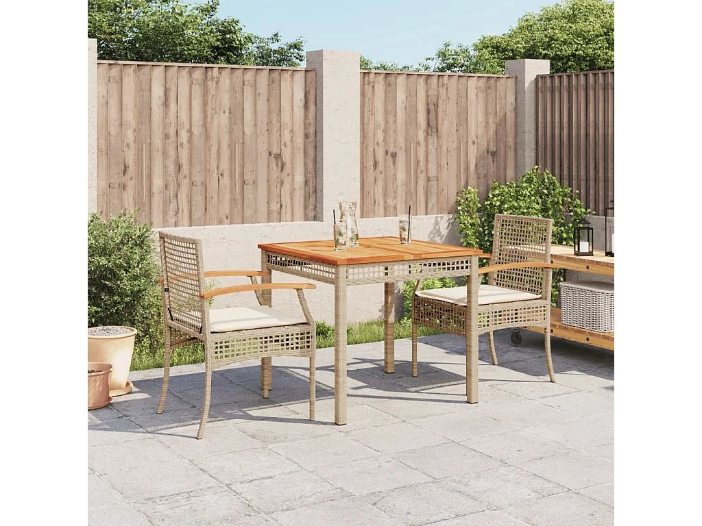 Ensemble à manger de jardin et coussins 3 pcs Beige poly rotin
