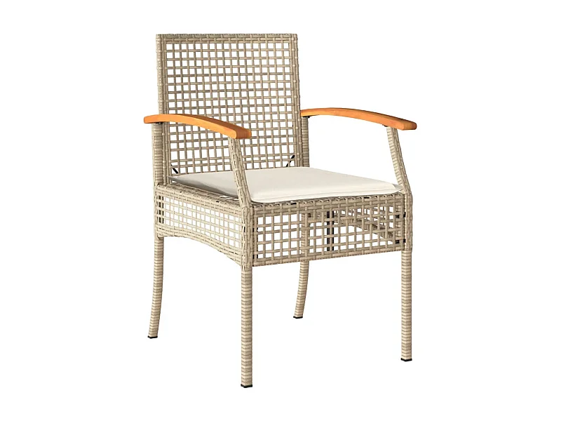 Ensemble à manger de jardin et coussins 3 pcs Beige poly rotin