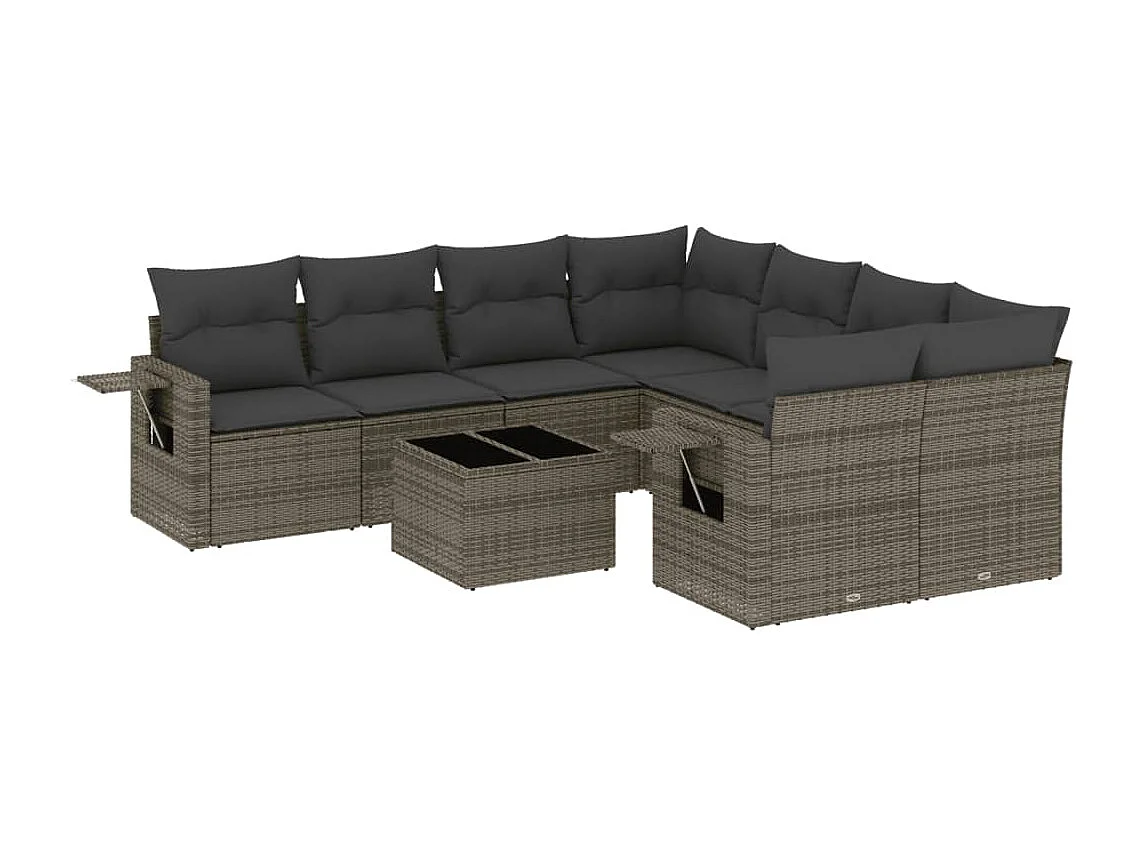 Salon de jardin 9 pcs avec coussins gris résine tressée