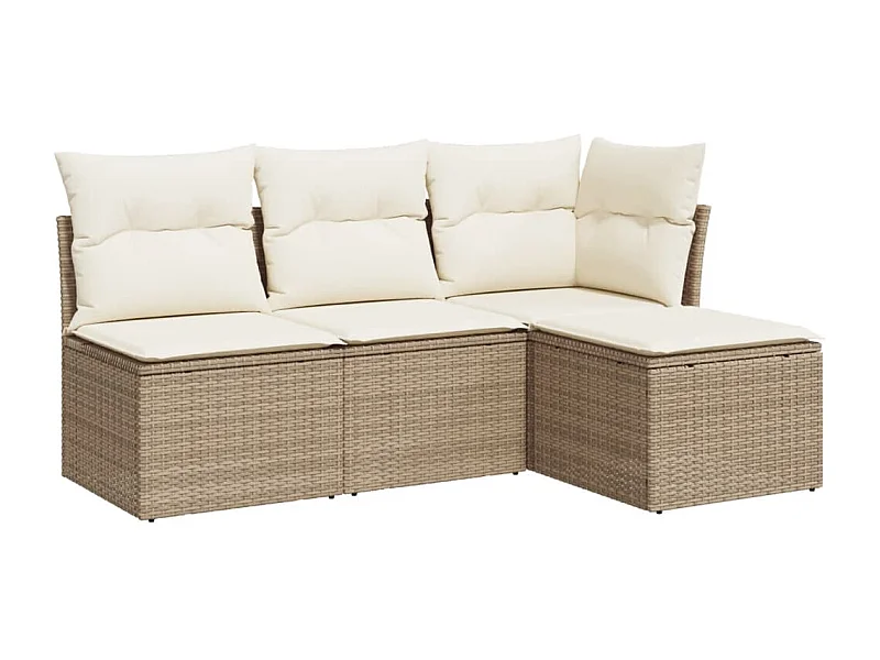 Salon de jardin avec coussins 4 pcs beige résine tressée
