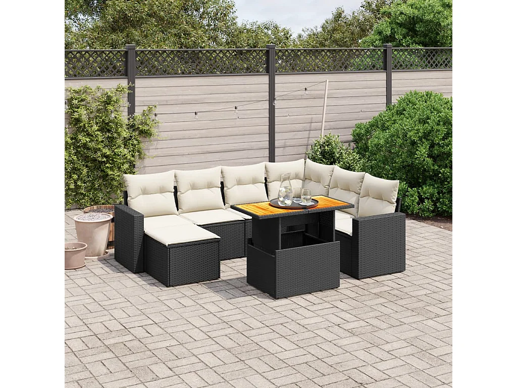 Salon de jardin 8 pcs avec coussins noir résine tressée