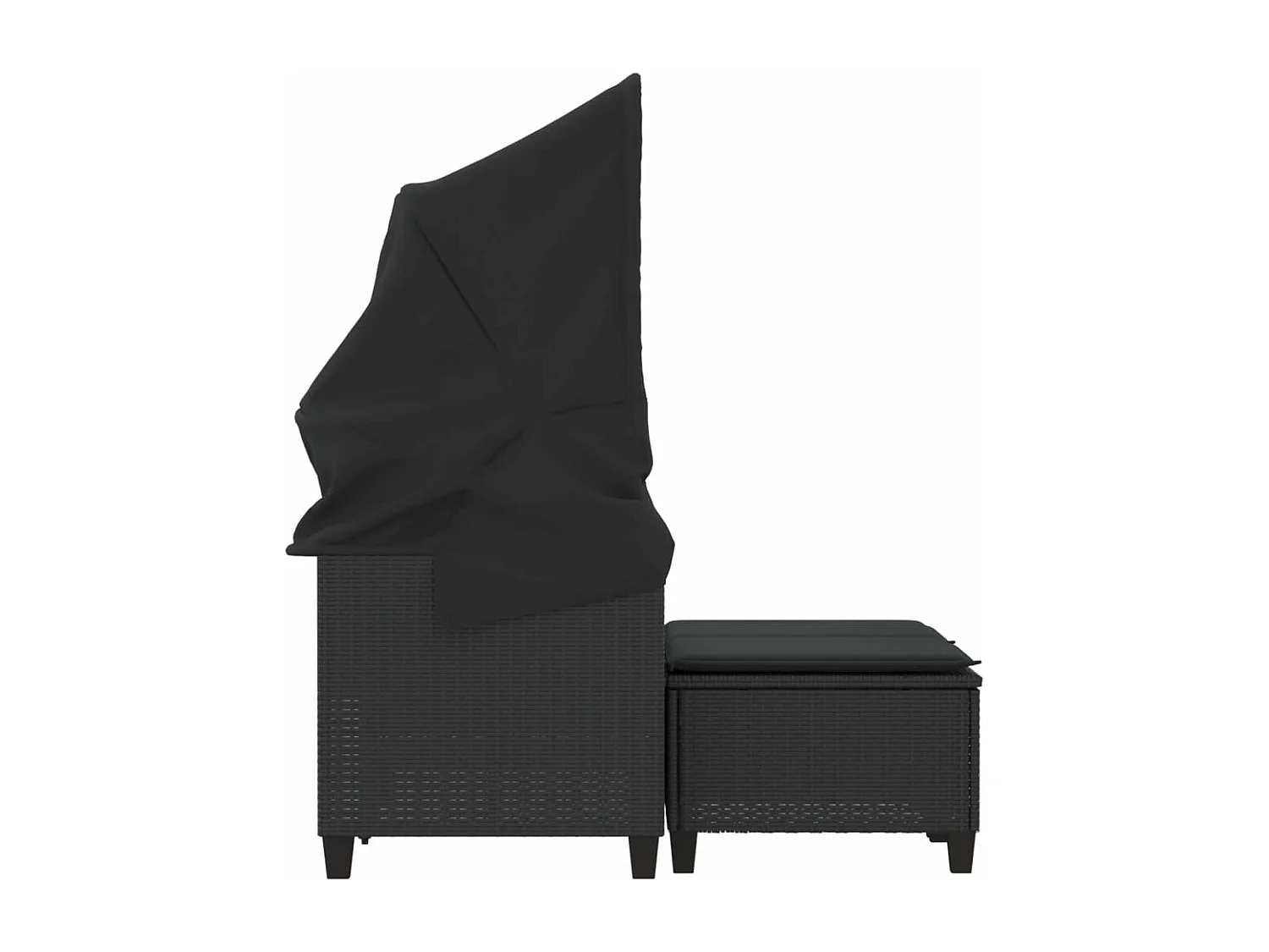 Canapé de jardin 2 places avec auvent et tabourets noir rotin