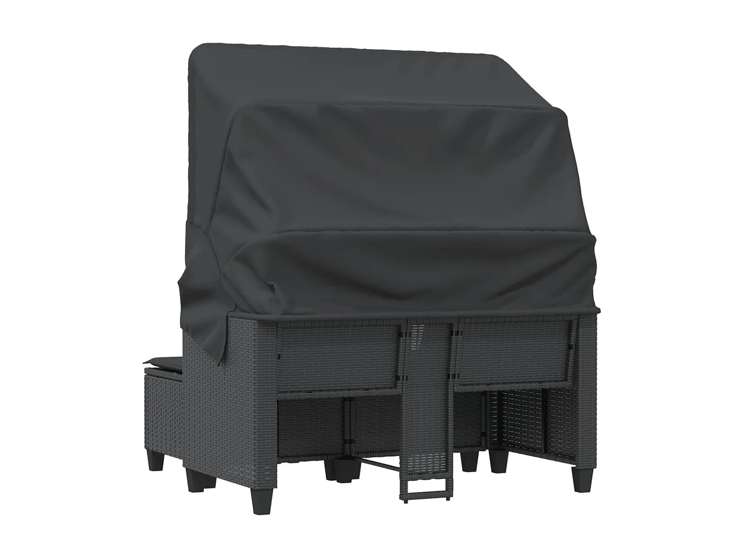 Canapé de jardin 2 places avec auvent et tabourets noir rotin