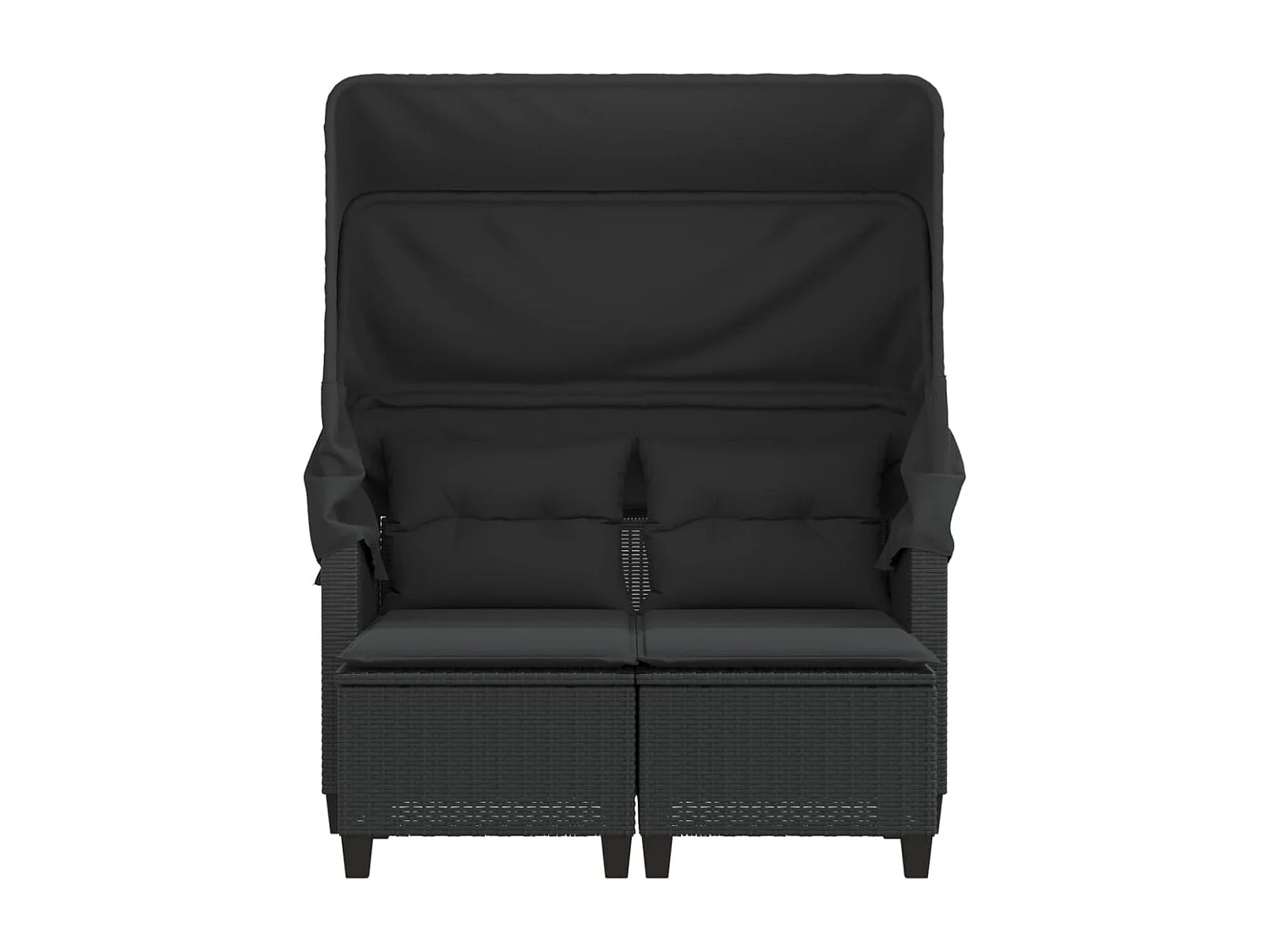 Canapé de jardin 2 places avec auvent et tabourets noir rotin