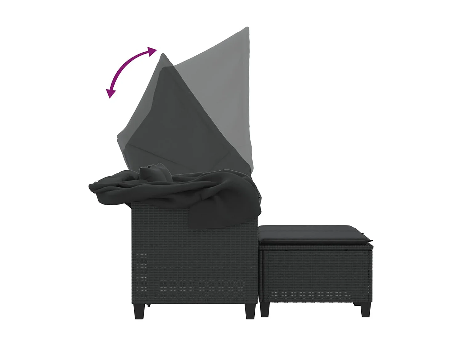 Canapé de jardin 2 places avec auvent et tabourets noir rotin