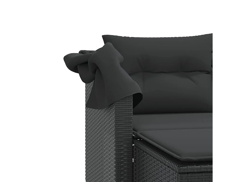 Canapé de jardin 2 places avec auvent et tabourets noir rotin