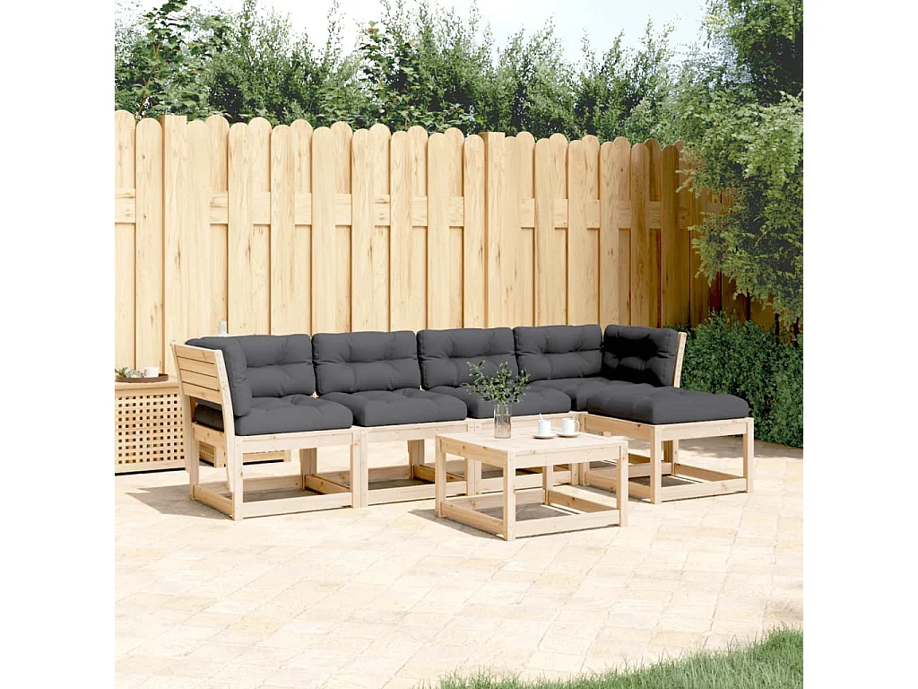 Salon de jardin 5 pcs avec coussins bois de pin massif