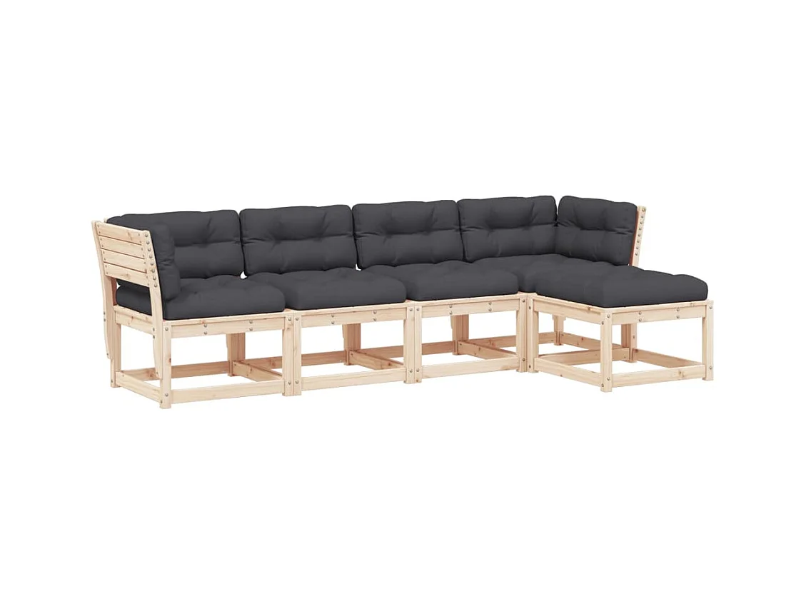 Salon de jardin 5 pcs avec coussins bois de pin massif