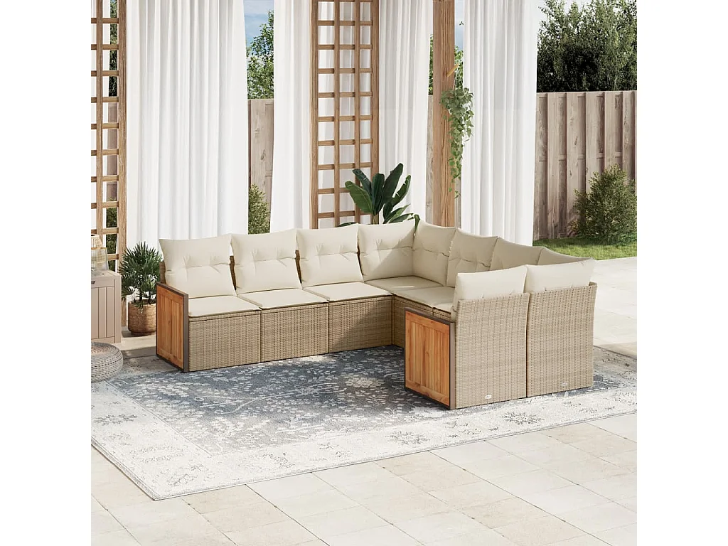 Salon de jardin avec coussins 8 pcs beige résine tressée