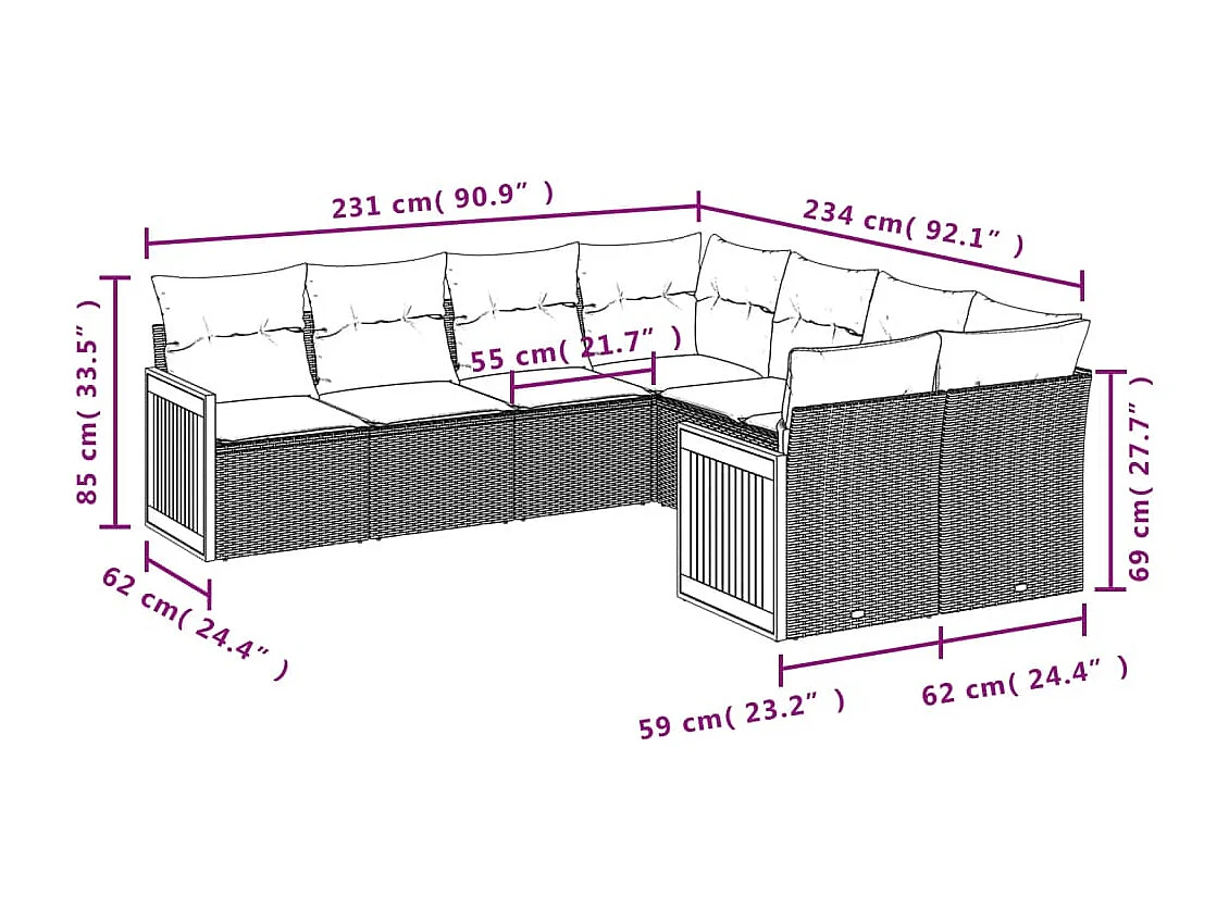 Salon de jardin avec coussins 8 pcs beige résine tressée