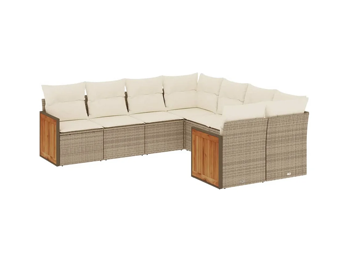Salon de jardin avec coussins 8 pcs beige résine tressée