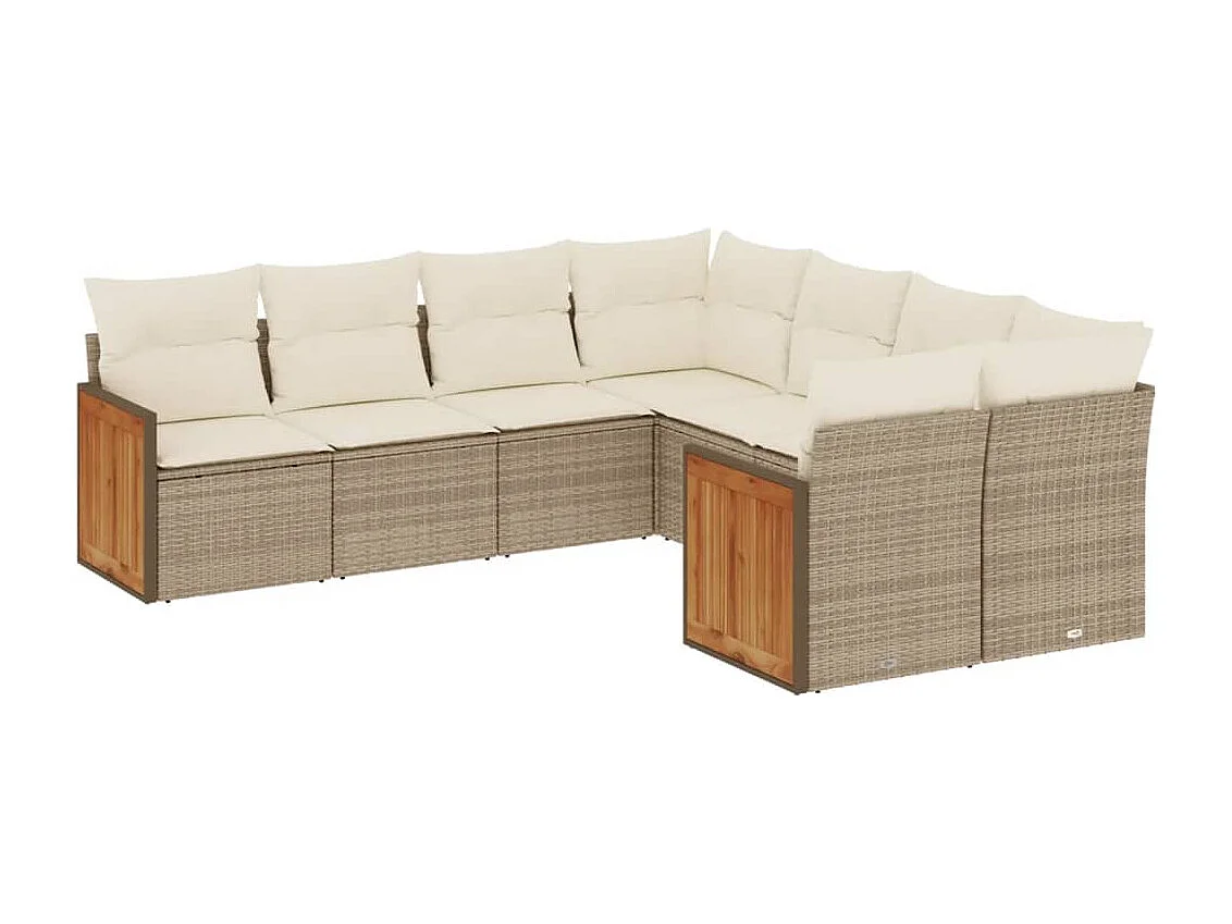 Salon de jardin avec coussins 8 pcs beige résine tressée