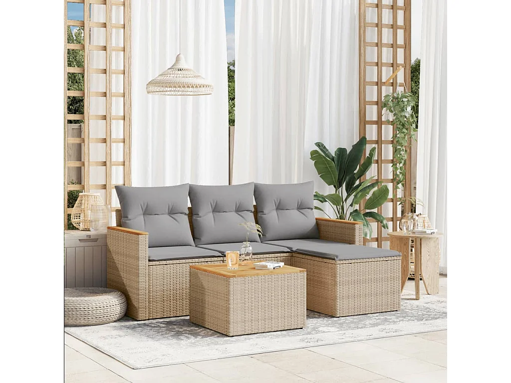 Salon de jardin avec coussins 5pcs mélange beige résine tressée