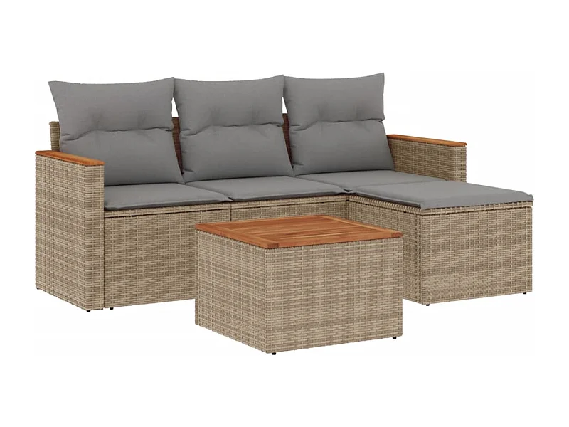 Salon de jardin avec coussins 5pcs mélange beige résine tressée