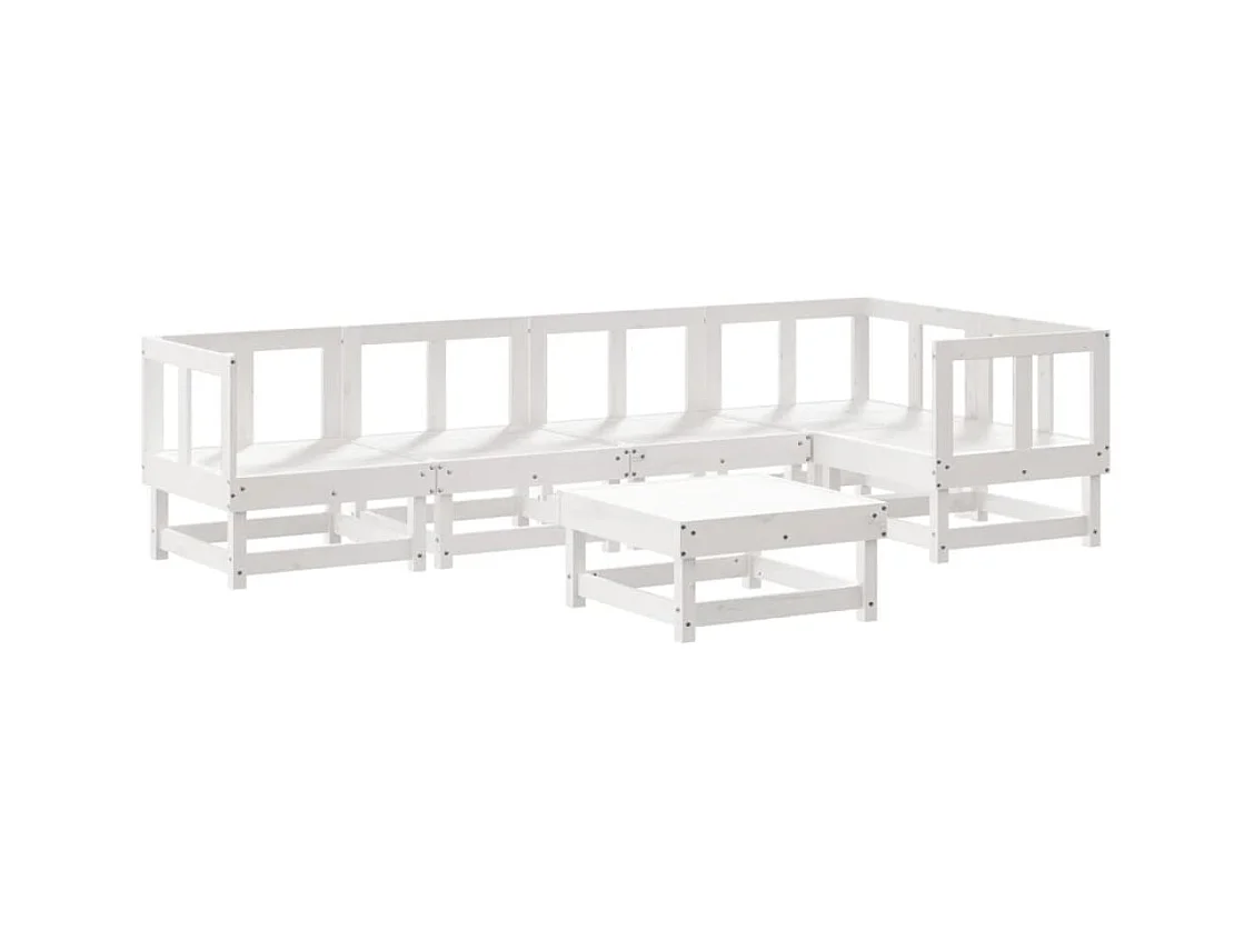 Salon de jardin 6 pcs Blanc Bois de pin massif