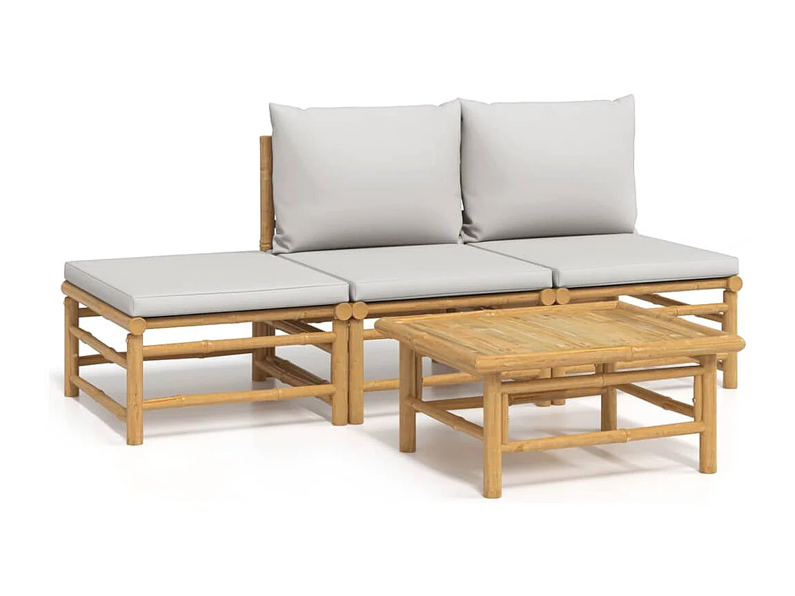 Salon de jardin 4 pcs avec coussins gris clair bambou