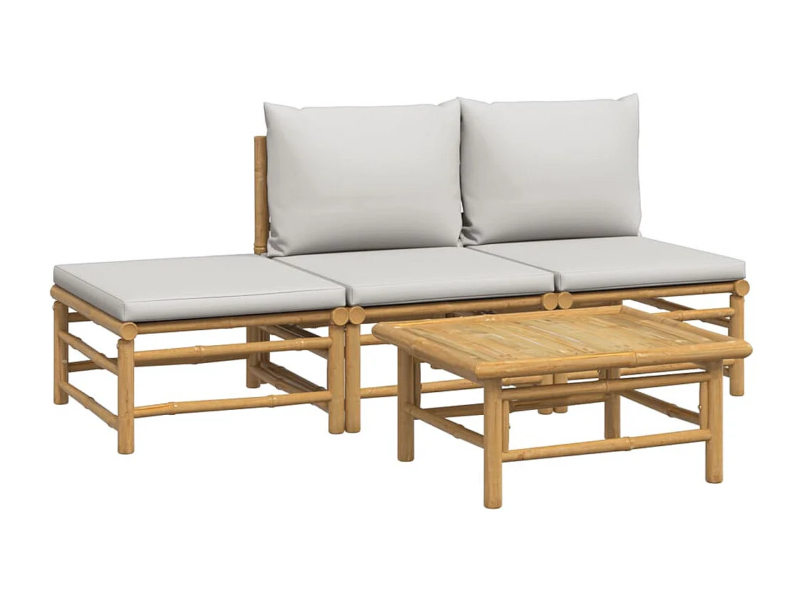 Salon de jardin 4 pcs avec coussins gris clair bambou