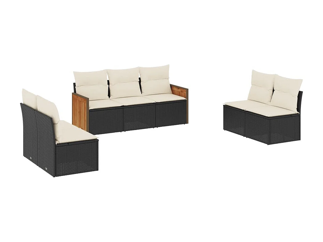 Salon de jardin 7 pcs avec coussins noir résine tressée