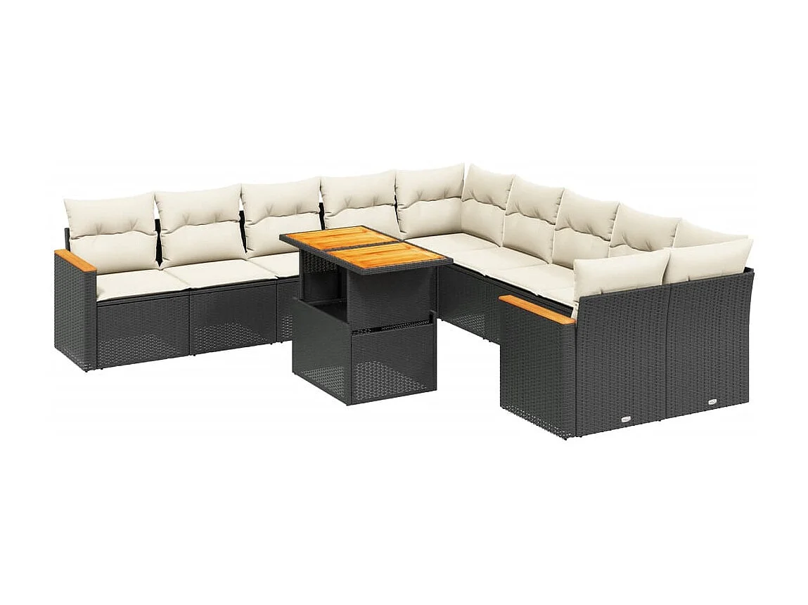 Salon de jardin 11 pcs avec coussins noir résine tressée