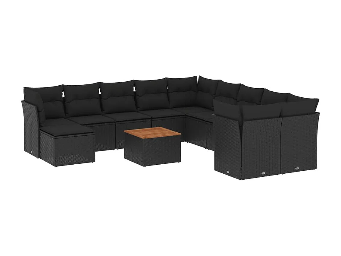 Salon de jardin 12 pcs avec coussins noir résine tressée