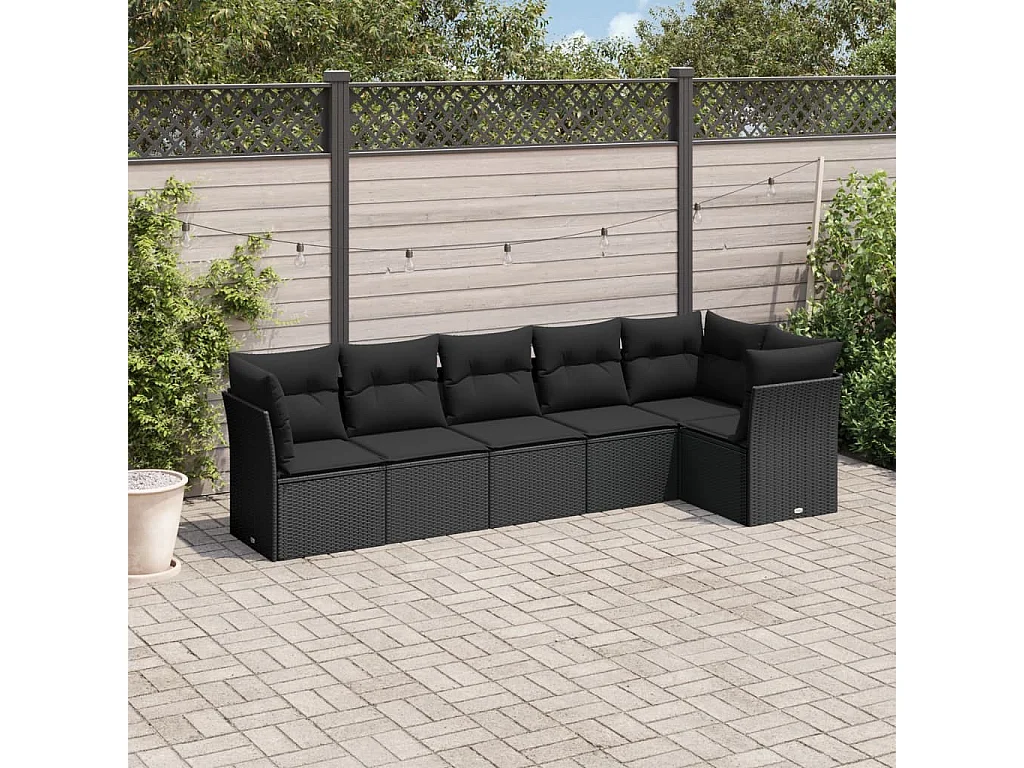 Salon de jardin 6 pcs avec coussins noir résine tressée