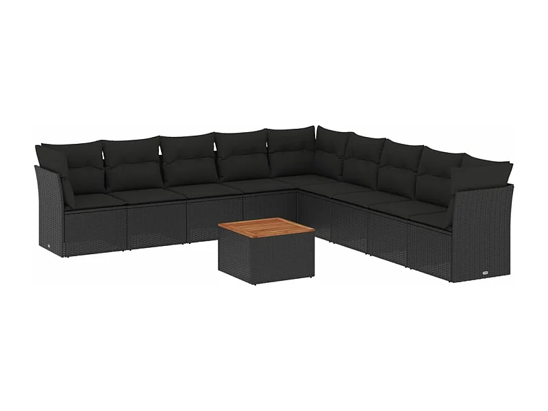Salon de jardin 10 pcs avec coussins noir résine tressée