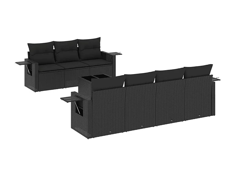 Salon de jardin 8 pcs avec coussins noir résine tressée