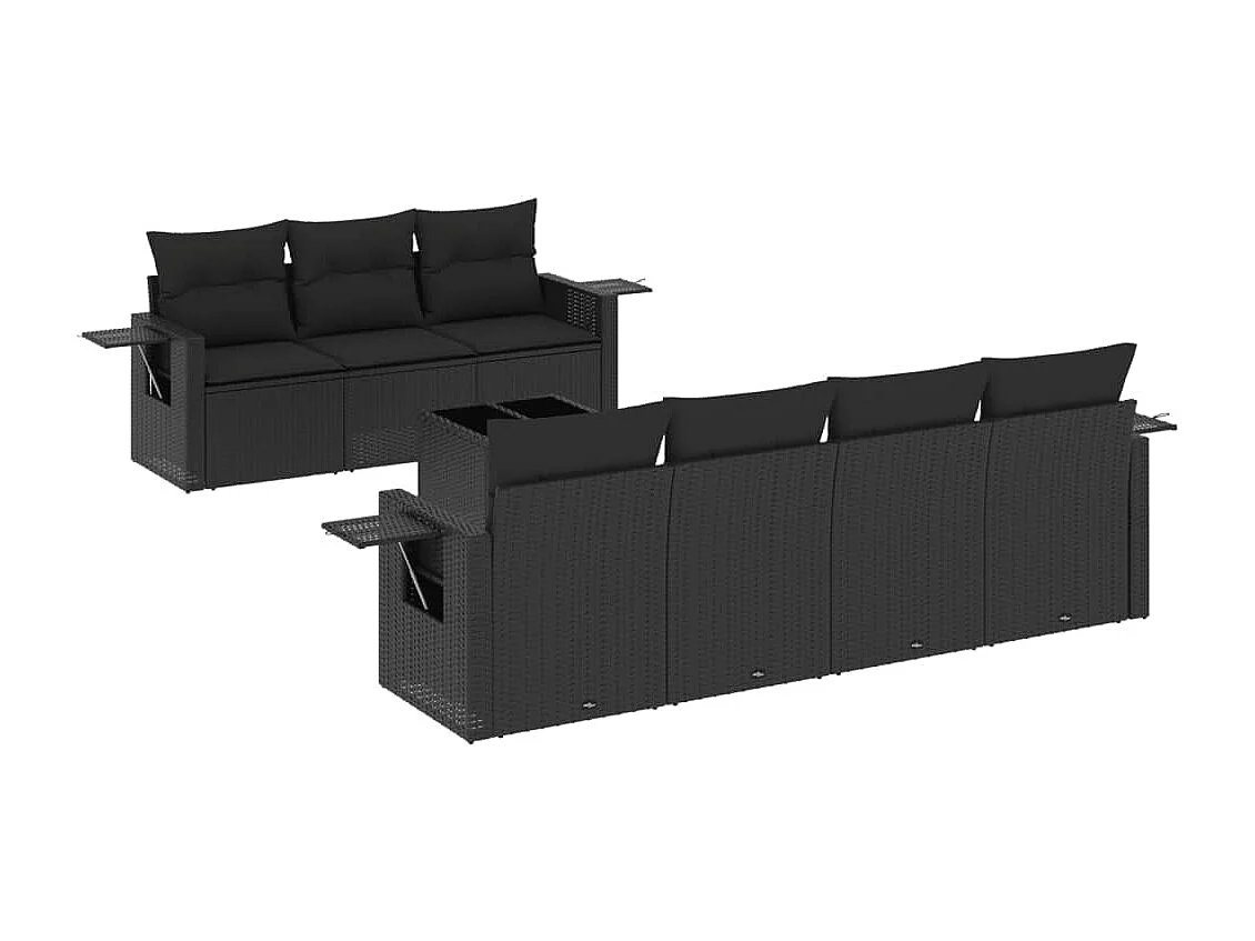Salon de jardin 8 pcs avec coussins noir résine tressée