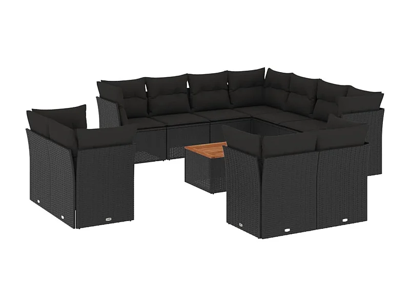 Salon de jardin 12 pcs avec coussins noir résine tressée