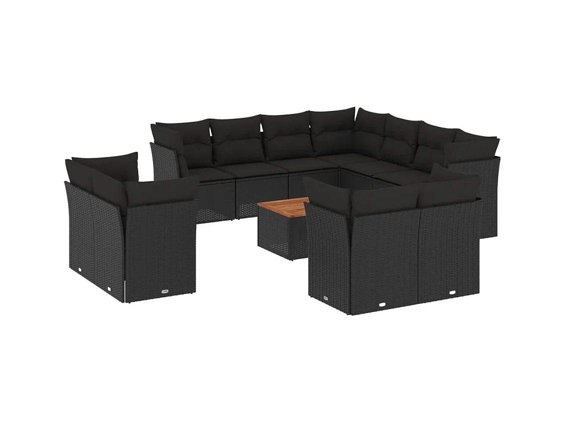 Salon de jardin 12 pcs avec coussins noir résine tressée