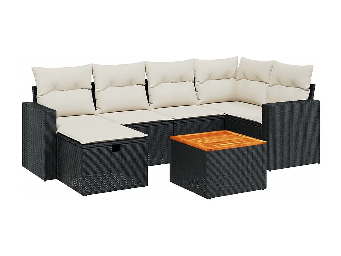 Salon de jardin 7 pcs avec coussins noir résine tressée