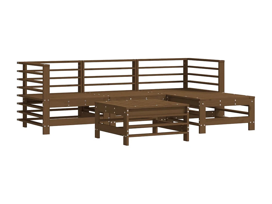 Salon de jardin 5 pcs avec coussins marron miel bois massif