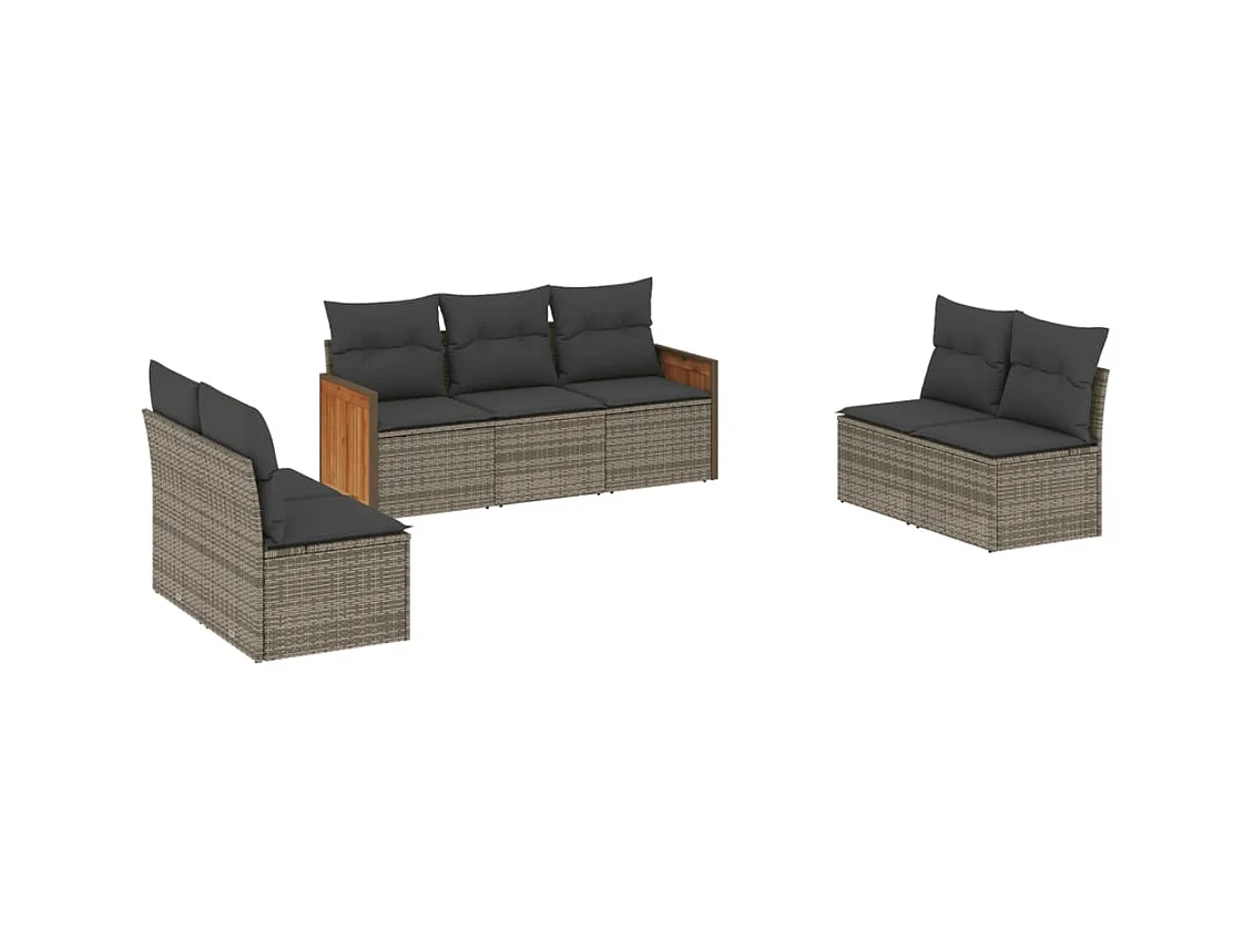 Salon de jardin avec coussins 7 pcs gris résine tressée