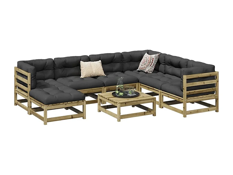 Salon de jardin 8 pcs avec coussins bois de pin imprégné