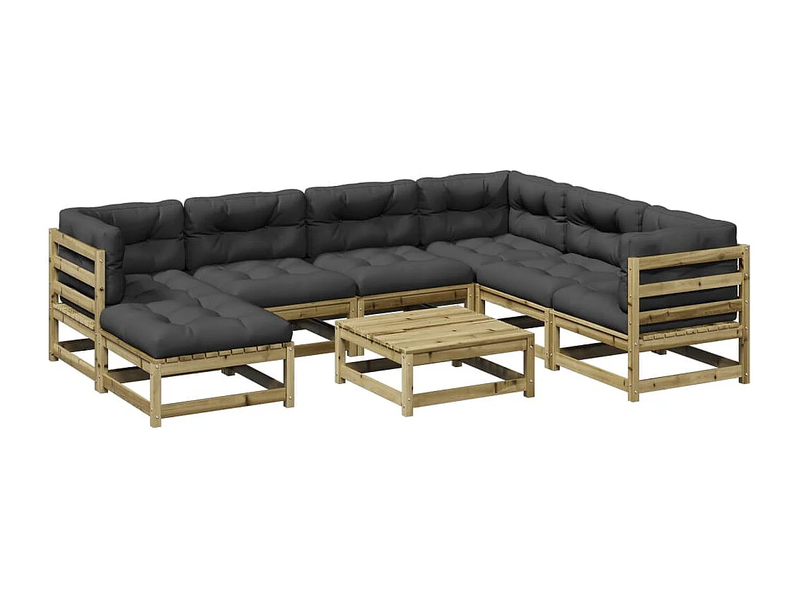Salon de jardin 8 pcs avec coussins bois de pin imprégné