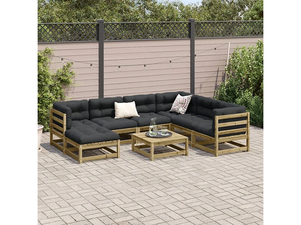 Salon de jardin 8 pcs avec coussins bois de pin imprégné