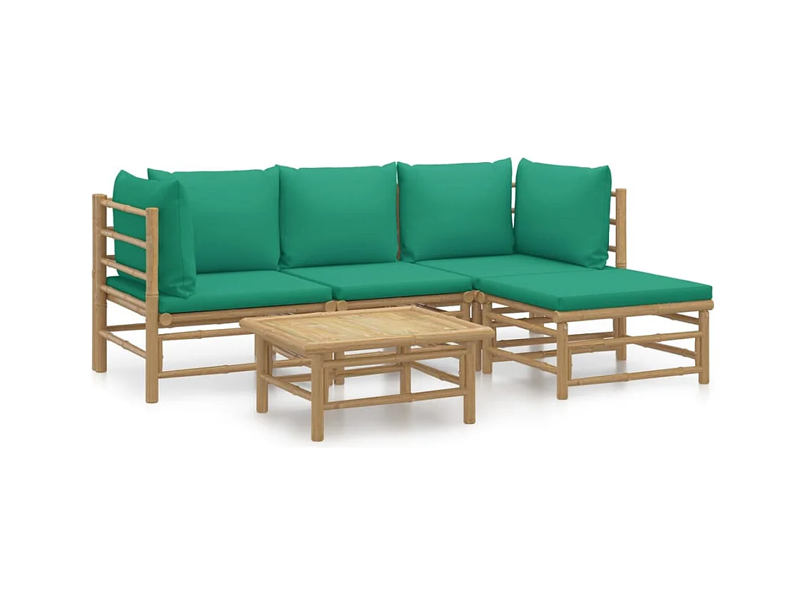 Salon de jardin 5 pcs avec coussins vert bambou