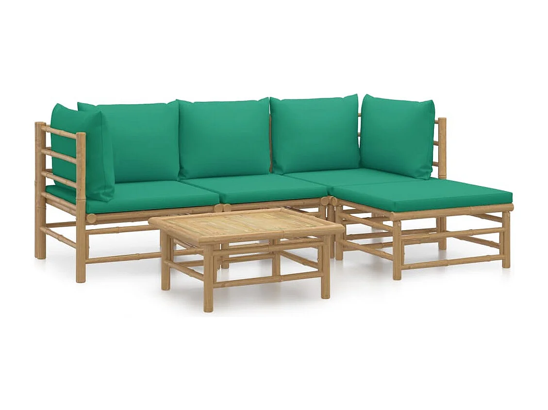 Salon de jardin 5 pcs avec coussins vert bambou