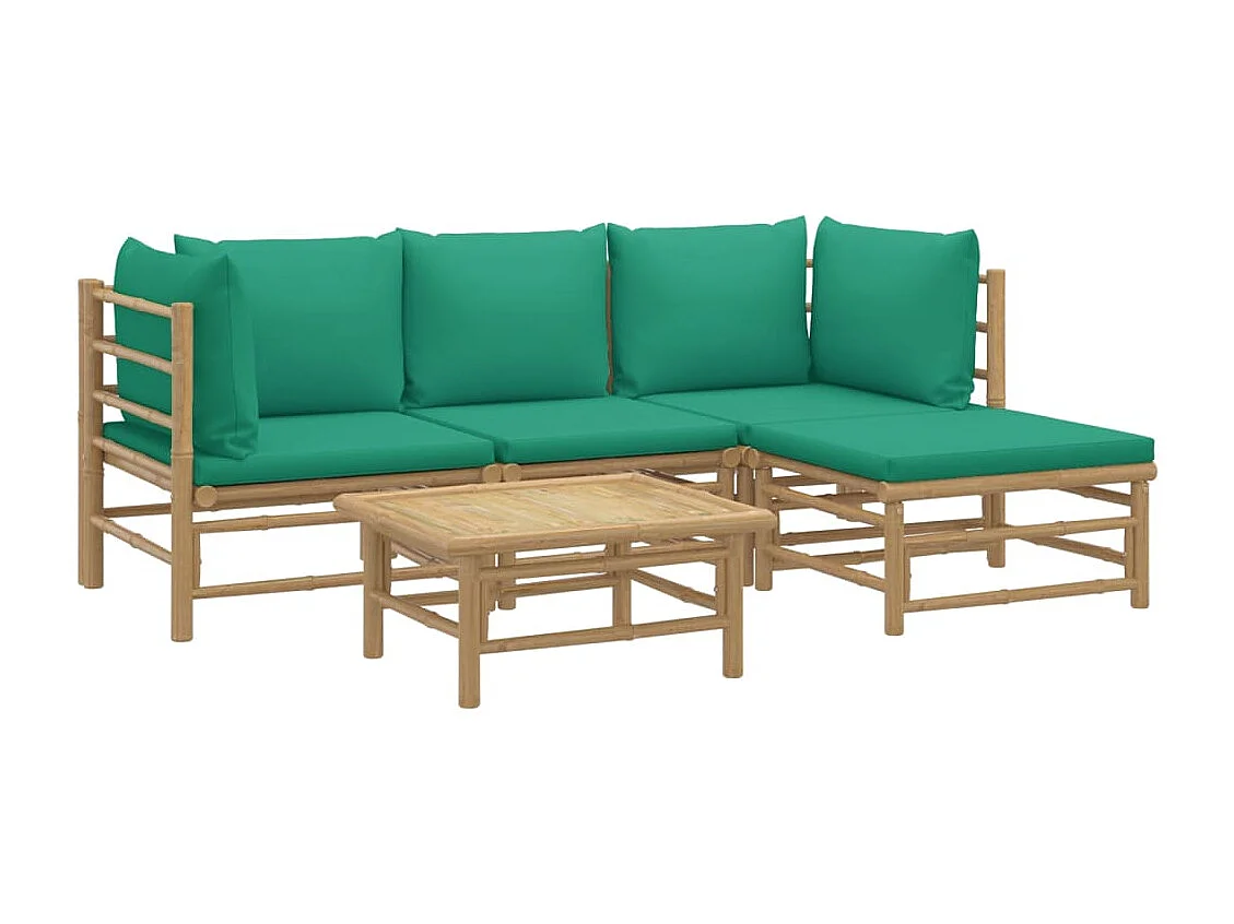 Salon de jardin 5 pcs avec coussins vert bambou