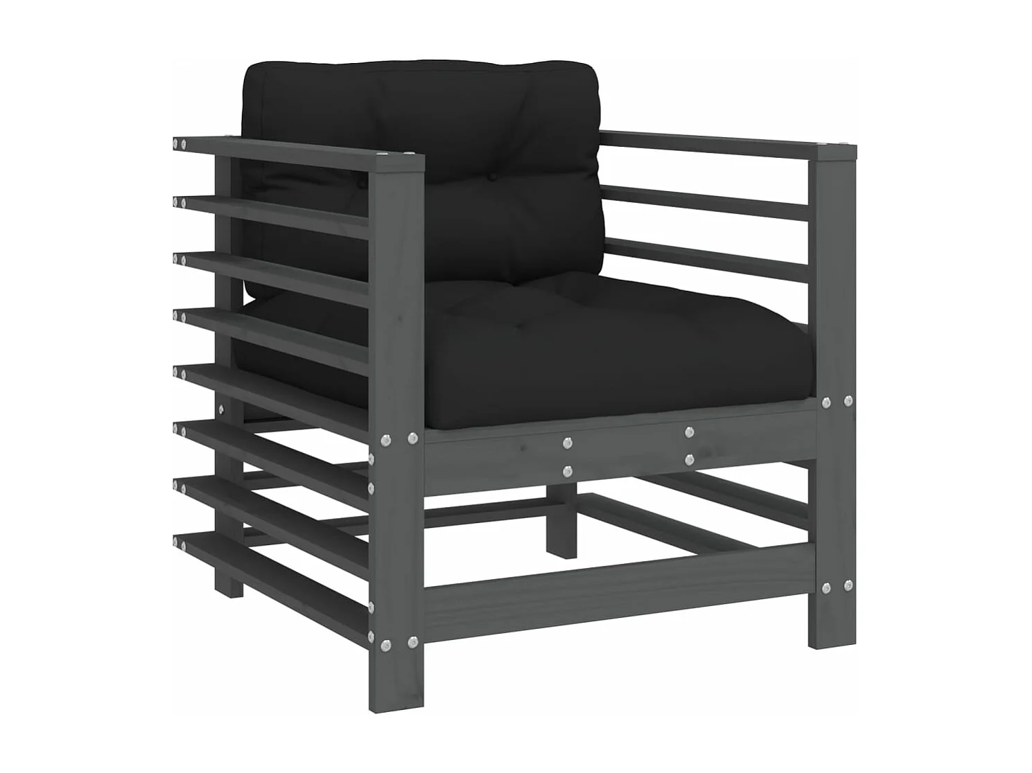 Salon de jardin 7 pcs avec coussins gris bois massif