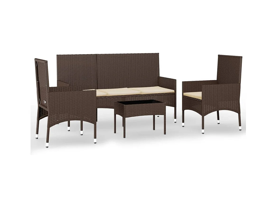 Salon de jardin 4 pcs avec coussins Marron Résine tressée