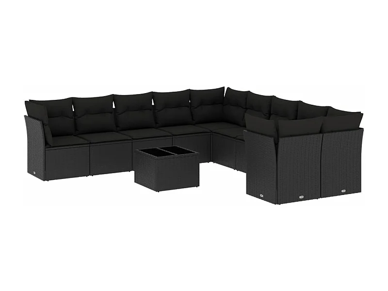 Salon de jardin 11 pcs avec coussins noir résine tressée