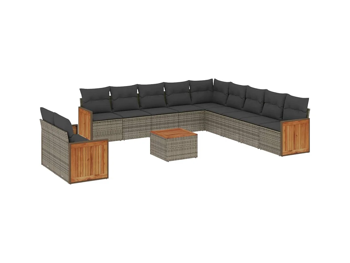 Salon de jardin avec coussins 12 pcs gris résine tressée