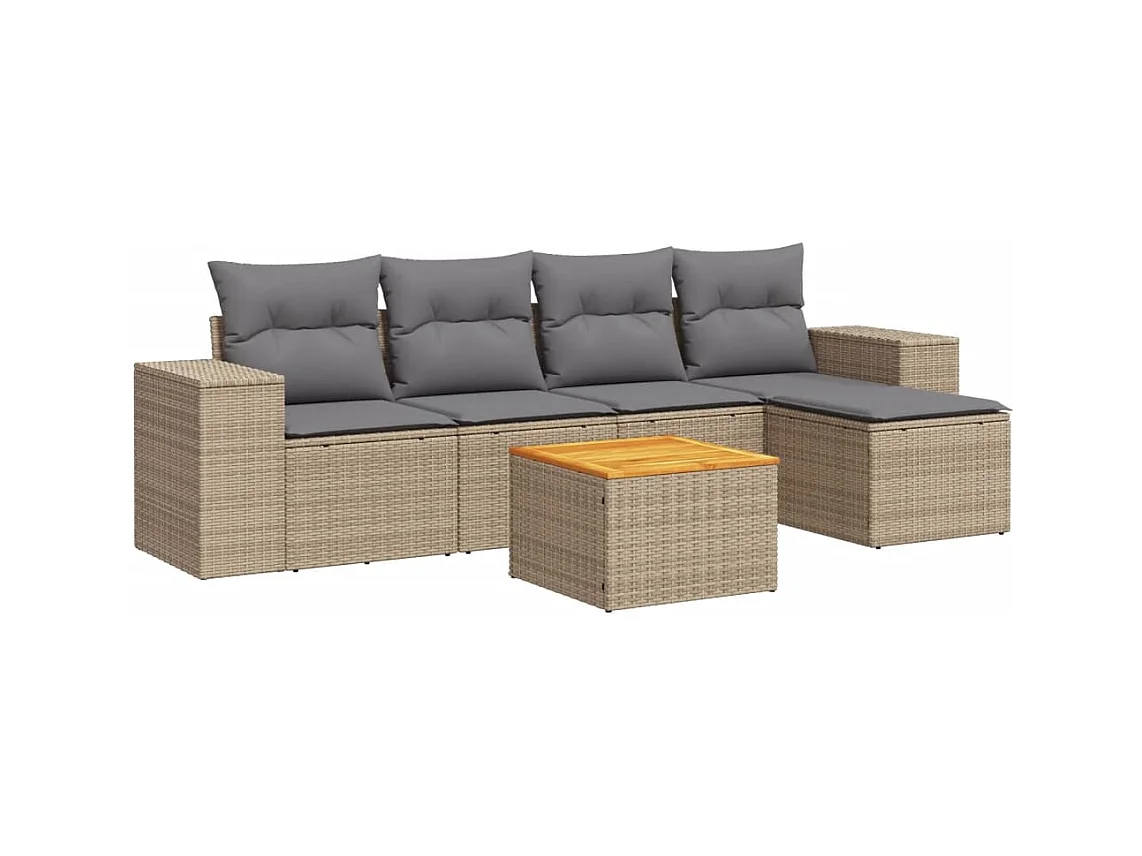 Salon de jardin avec coussins 6 pcs beige résine tressée