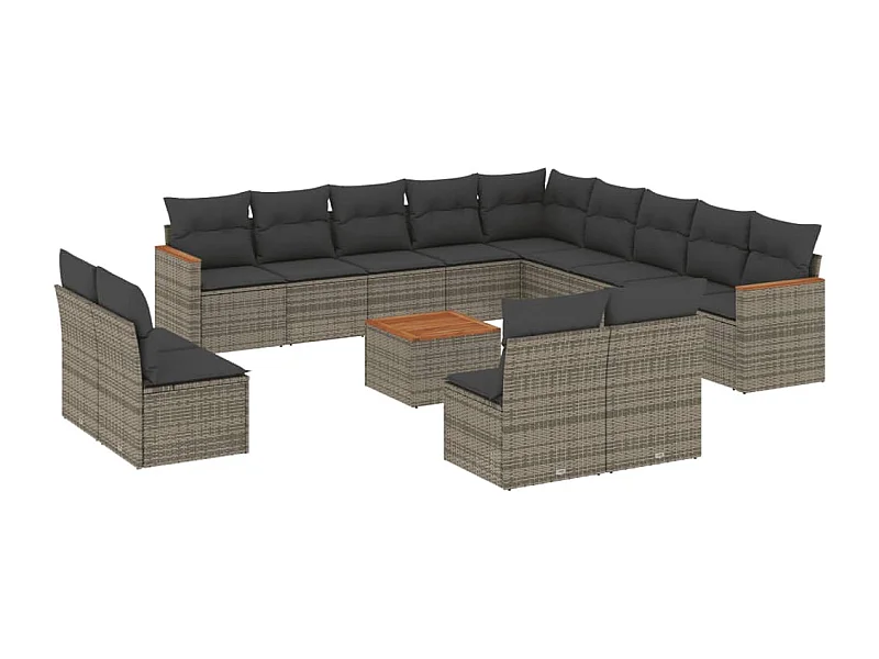 Salon de jardin avec coussins 14 pcs gris résine tressée