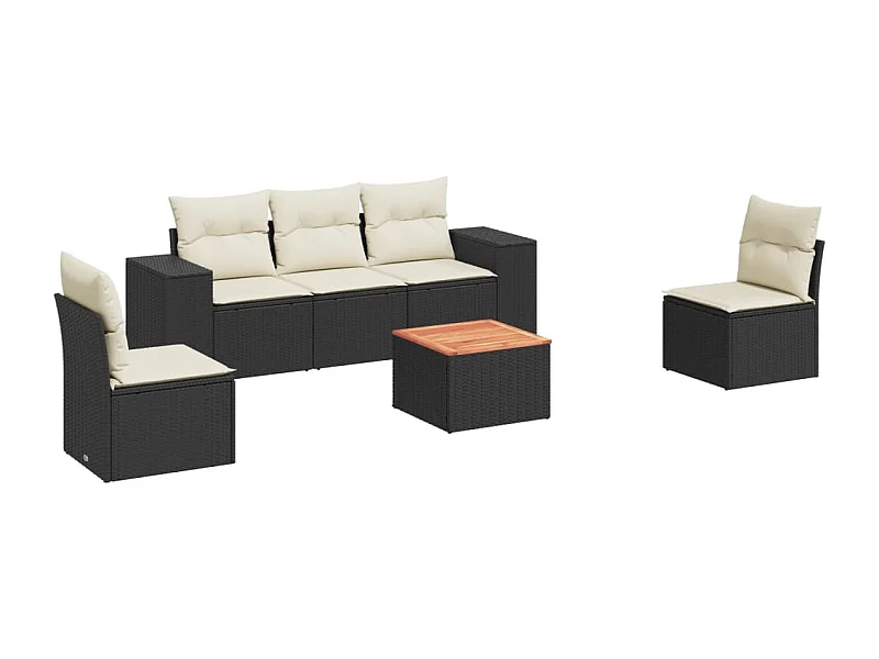 Salon de jardin 6 pcs avec coussins noir résine tressée