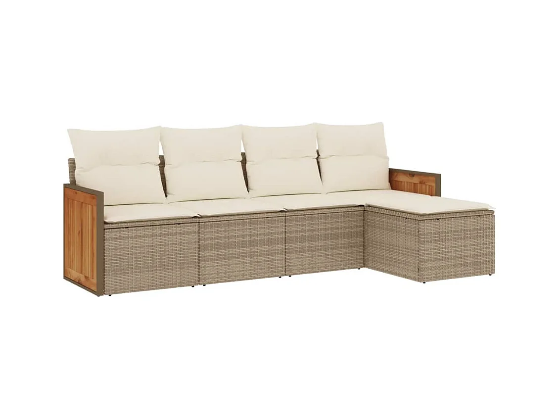 Salon de jardin avec coussins 5 pcs beige résine tressée
