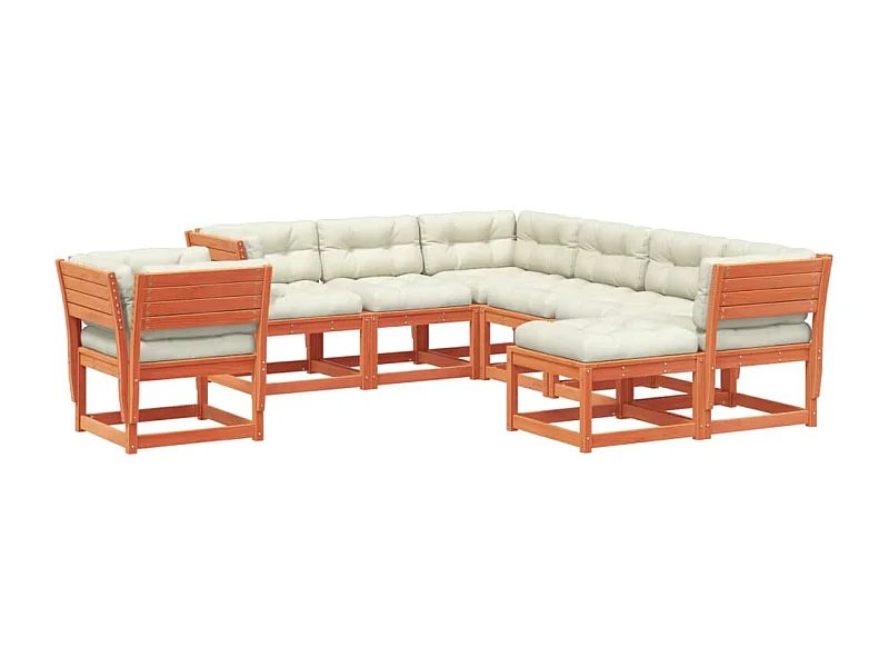 Salon de jardin 8 pcs avec coussins marron bois pin massif